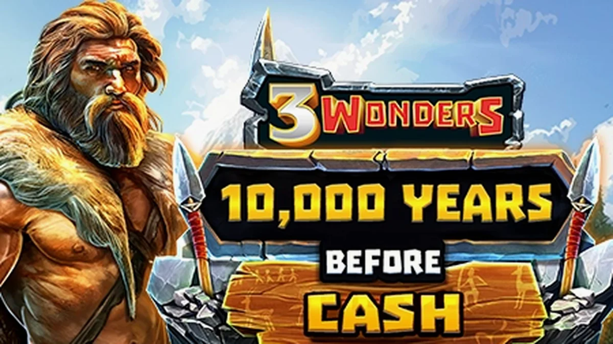 Tampilan visual slot 10,000 Years Before Cash dengan latar belakang prasejarah