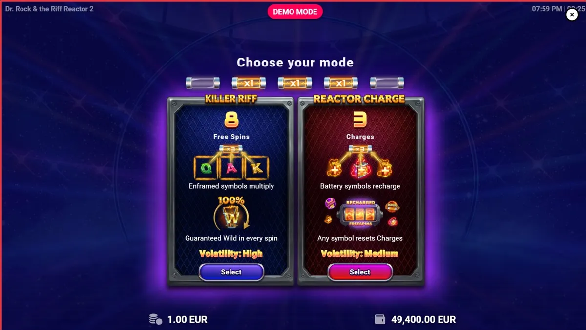 Dr. Rock & the Riff Reactor 2 slot neon concert theme