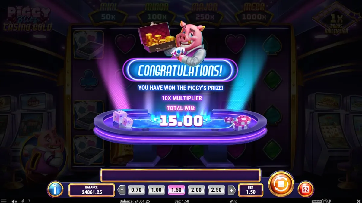 Tampilan visual mewah dan neon dari slot Piggy Blitz Casino Gold