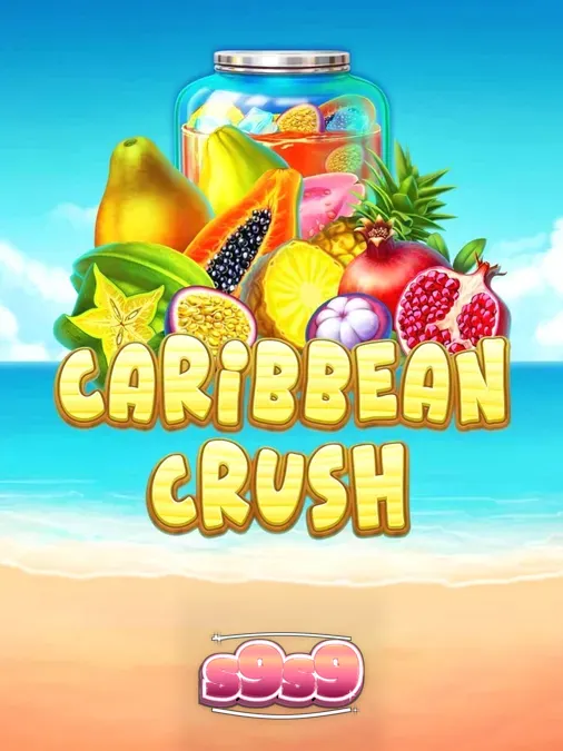 Tampilan visual slot Caribbean Crush dengan tema tropis dan buah-buahan eksotis